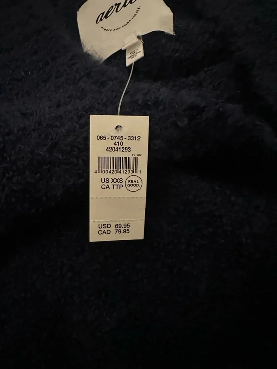 aerie Navy Blue Fuzzy V-Neck Sweater - Picture 4 of 4